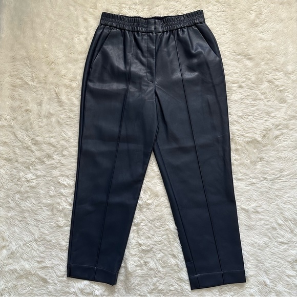 Rebecca Taylor Pants Vegan Leather Track Pant Crop Dark Navy Blue 14 NWT New - Picture 4 of 13